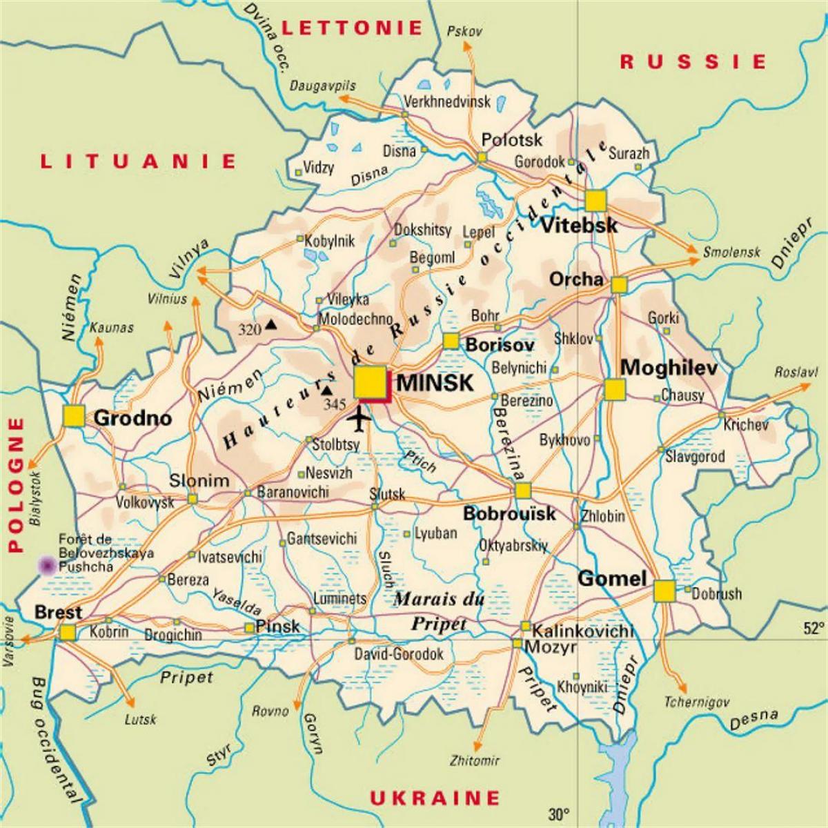 Mapa da Bielorrússia cidades